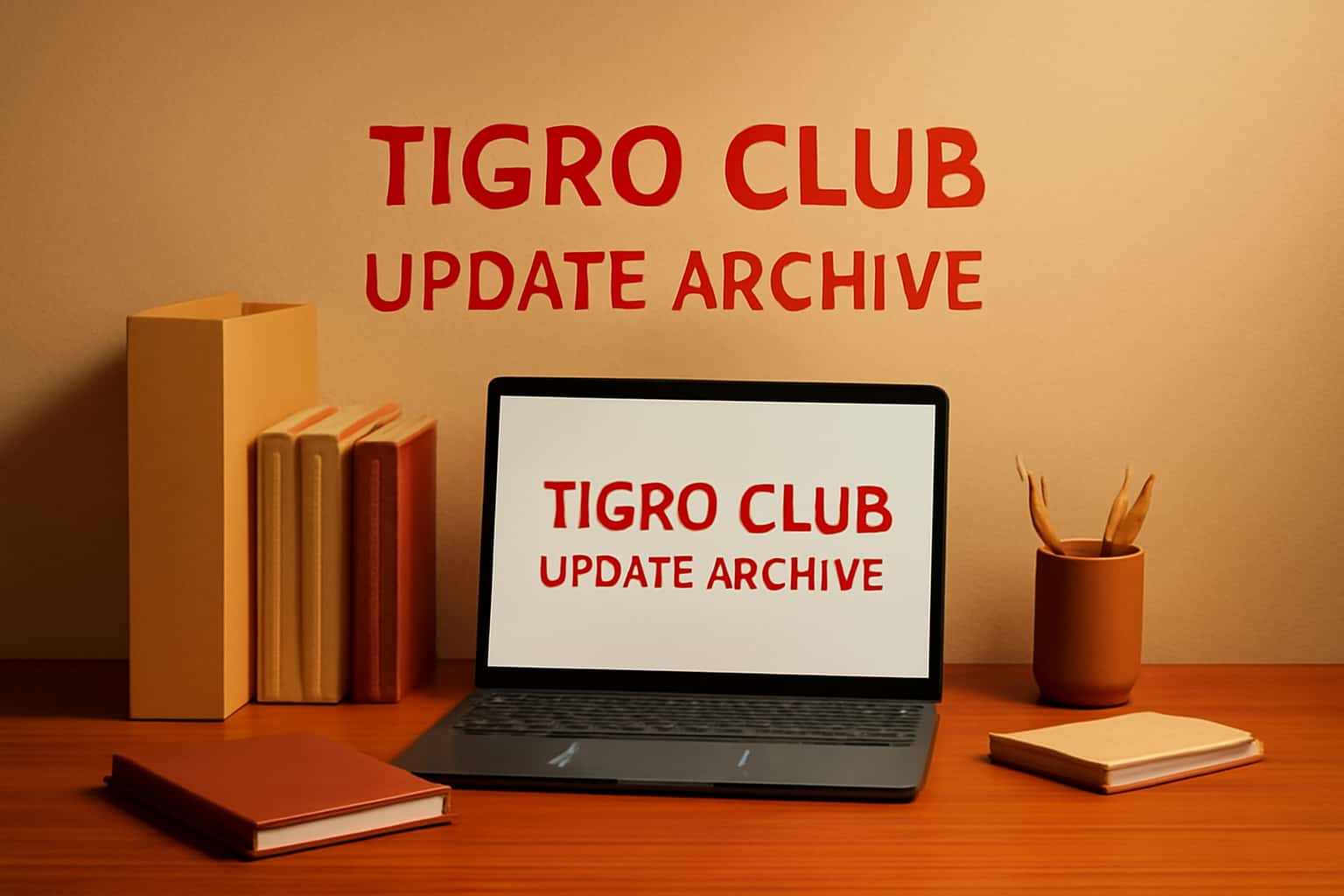 An informational scene representing the Tigro Club Update Archive, featuring the title prominently.
